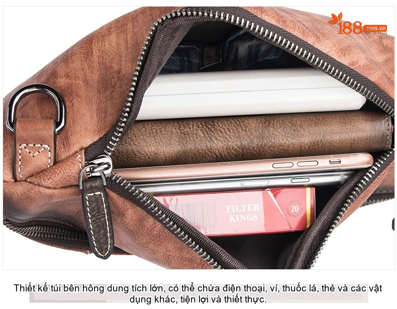 Túi Đeo Chéo Ngực Nam Da Bò Vintage Phong Cách Âu Mỹ Màu Nâu, Xanh Dương chi tiết 25