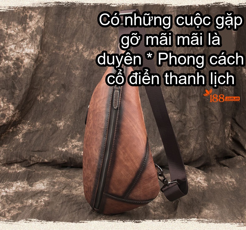 Túi Đeo Chéo Ngực Nam Da Bò Vintage Phong Cách Âu Mỹ Màu Nâu, Xanh Dương chi tiết 1