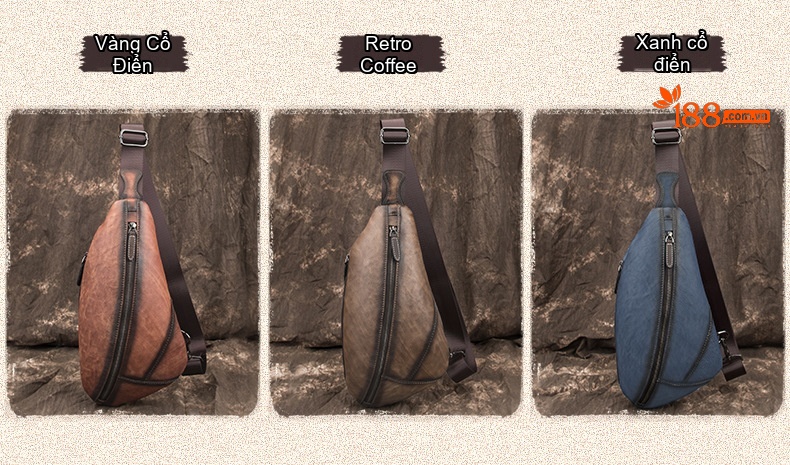 Túi Đeo Chéo Ngực Nam Da Bò Vintage Phong Cách Âu Mỹ Màu Nâu, Xanh Dương chi tiết 2