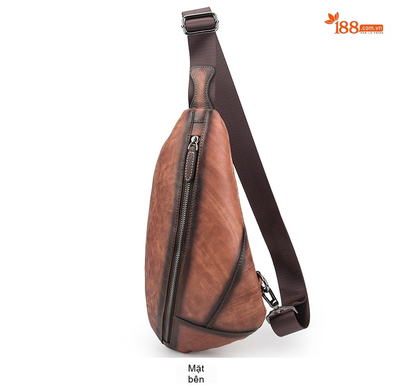 Túi Đeo Chéo Ngực Nam Da Bò Vintage Phong Cách Âu Mỹ Màu Nâu, Xanh Dương chi tiết 10