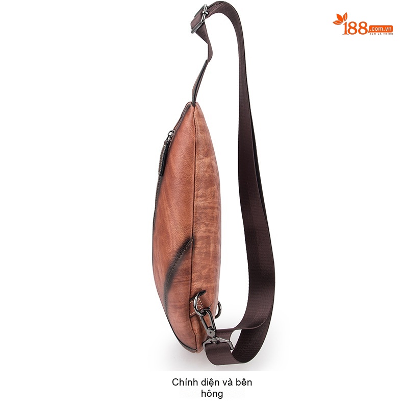Túi Đeo Chéo Ngực Nam Da Bò Vintage Phong Cách Âu Mỹ Màu Nâu, Xanh Dương chi tiết 11