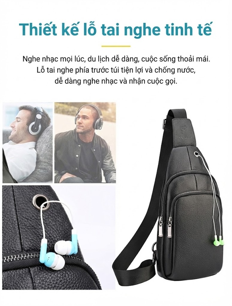 Túi Đeo Chéo Ngực Nam Da Thật Thời Trang Màu Đen, Nâu chi tiết 10