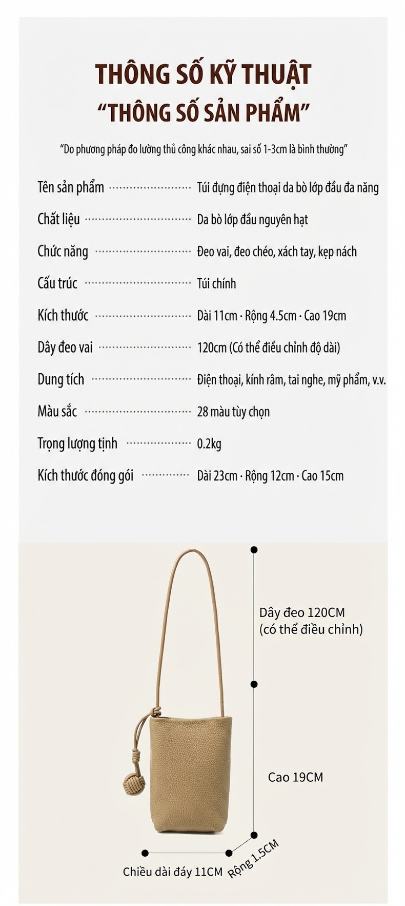 Túi Đeo Chéo Nữ Da Bề Mặt Cao Cấp Đựng Vừa Điện Thoại Màu Đỏ, Vàng, Trắng, Be... chi tiết 7