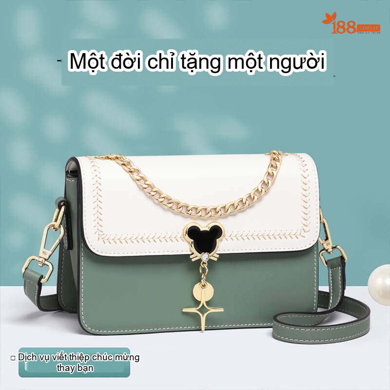 Túi Đeo Chéo Nữ Da Bề Mặt Mịn Dây Xích Phong Cách Thu Đông Màu Trắng, Xanh