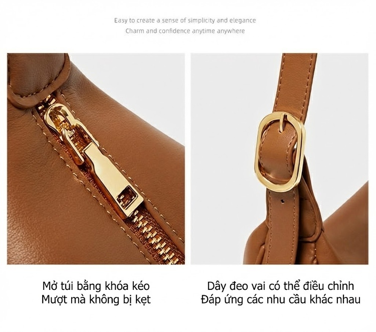 Túi Đeo Chéo Nữ Da Bò Dáng Bánh Bao Phong Cách Âu Mỹ Màu Nâu chi tiết 8