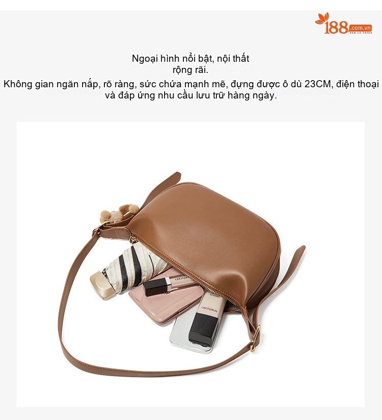 Túi Đeo Chéo Nữ Da Bò Dáng Bánh Bao Phong Cách Âu Mỹ Màu Nâu chi tiết 11