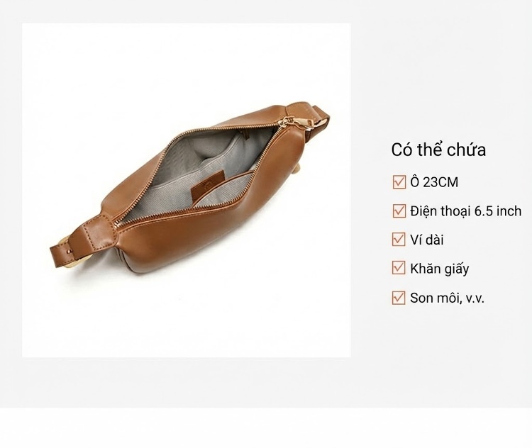 Túi Đeo Chéo Nữ Da Bò Dáng Bánh Bao Phong Cách Âu Mỹ Màu Nâu chi tiết 12