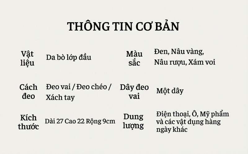 Túi Đeo Chéo Nữ Da Bò Dáng Hộp Chữ Nhật Công Sở Dung Tích Lớn Màu Nâu, Xám, Đen chi tiết 2