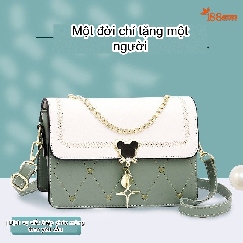 Túi Đeo Chéo Nữ Da Bò Dáng Hộp Nhỏ Quai Xích Phong Cách Hàn Quốc Màu Trắng, Xanh