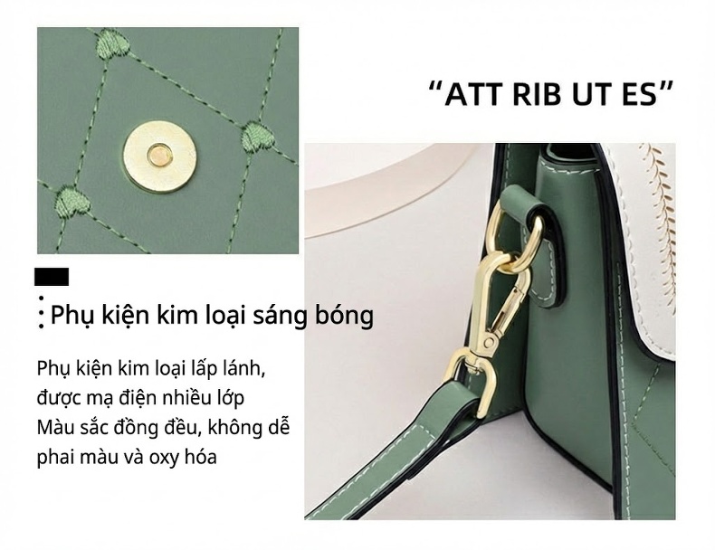 Túi Đeo Chéo Nữ Da Bò Dáng Hộp Nhỏ Quai Xích Phong Cách Hàn Quốc Màu Trắng, Xanh chi tiết 5