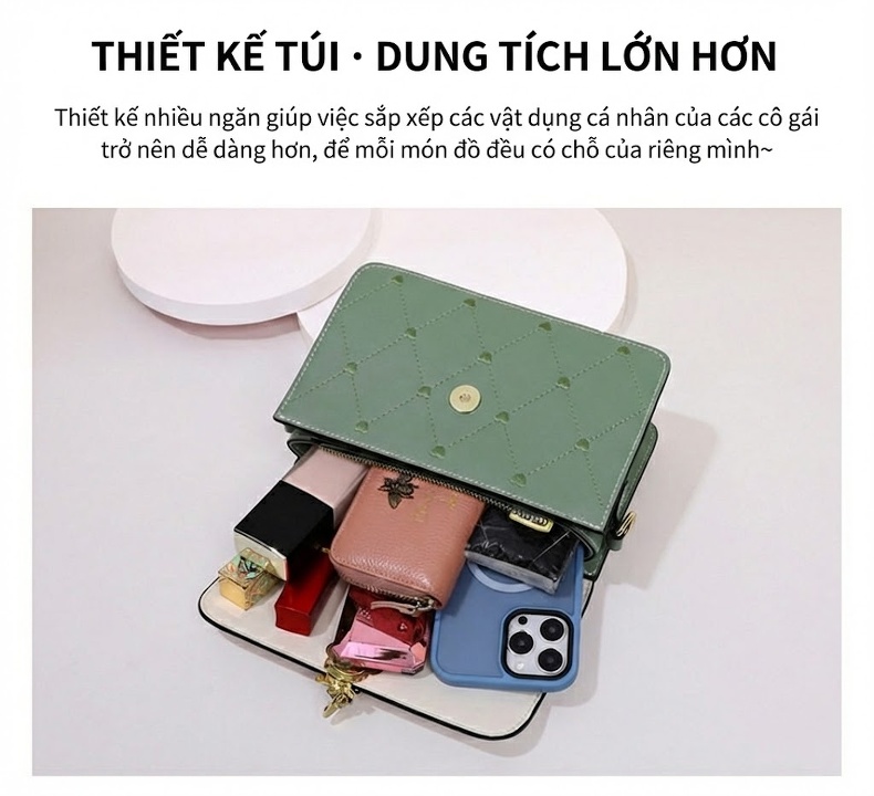 Túi Đeo Chéo Nữ Da Bò Dáng Hộp Nhỏ Quai Xích Phong Cách Hàn Quốc Màu Trắng, Xanh chi tiết 7