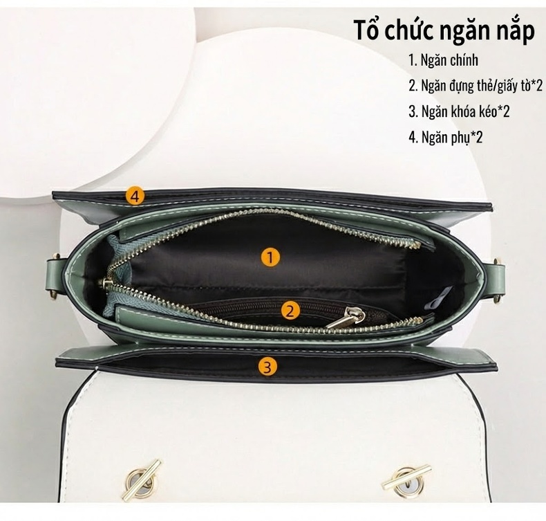 Túi Đeo Chéo Nữ Da Bò Dáng Hộp Nhỏ Quai Xích Phong Cách Hàn Quốc Màu Trắng, Xanh chi tiết 8