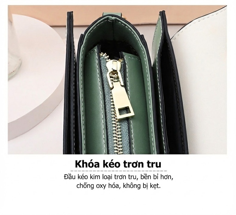 Túi Đeo Chéo Nữ Da Bò Dáng Hộp Nhỏ Quai Xích Phong Cách Hàn Quốc Màu Trắng, Xanh chi tiết 19