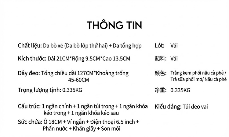 Túi Đeo Chéo Nữ Da Bò Dáng Tròn Đeo Vai Phong Cách Hàn Quốc Màu Nâu, Kem chi tiết 15