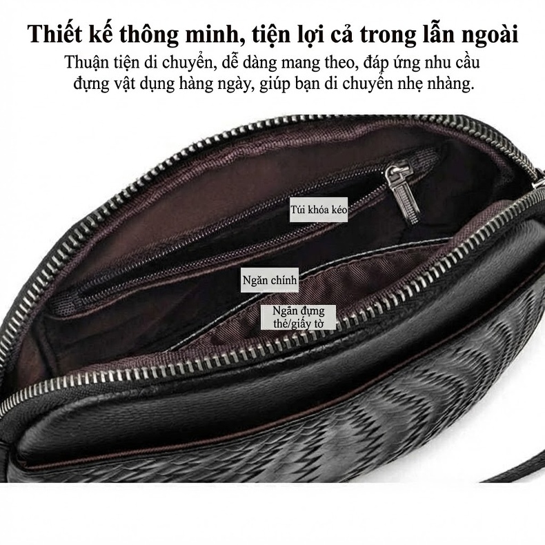 Túi Đeo Chéo Nữ Da Bò Dáng Tròn Nhỏ Gọn Phong Cách Thời Trang Màu Đen, Tím