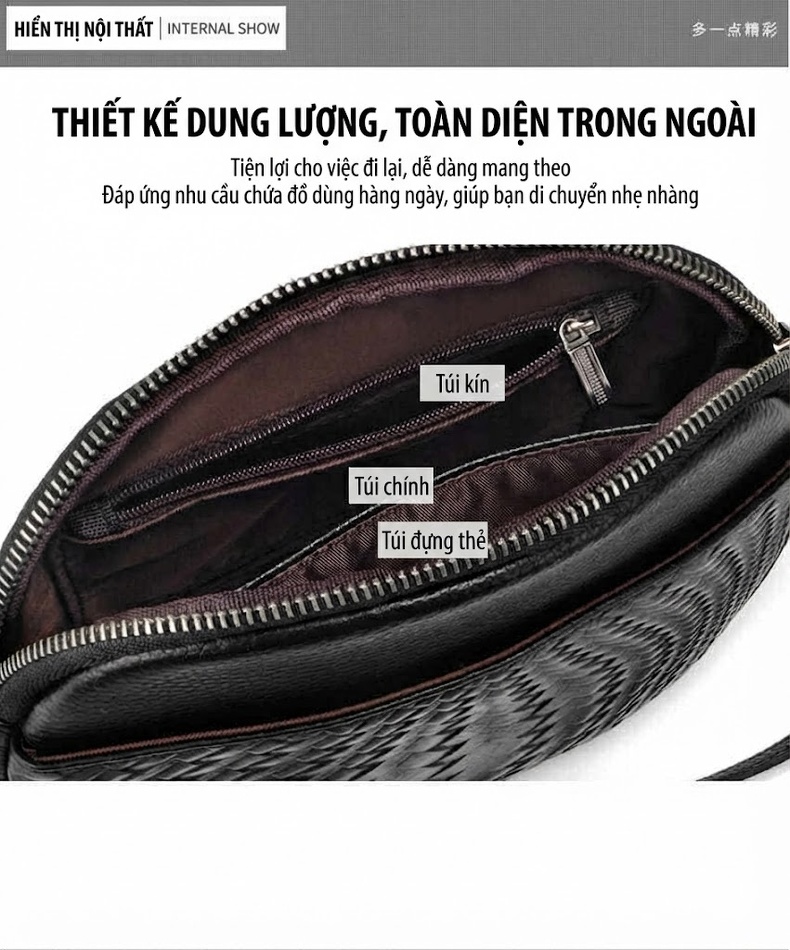 Túi Đeo Chéo Nữ Da Bò Dáng Tròn Nhỏ Gọn Phong Cách Thời Trang Màu Đen, Tím chi tiết 9