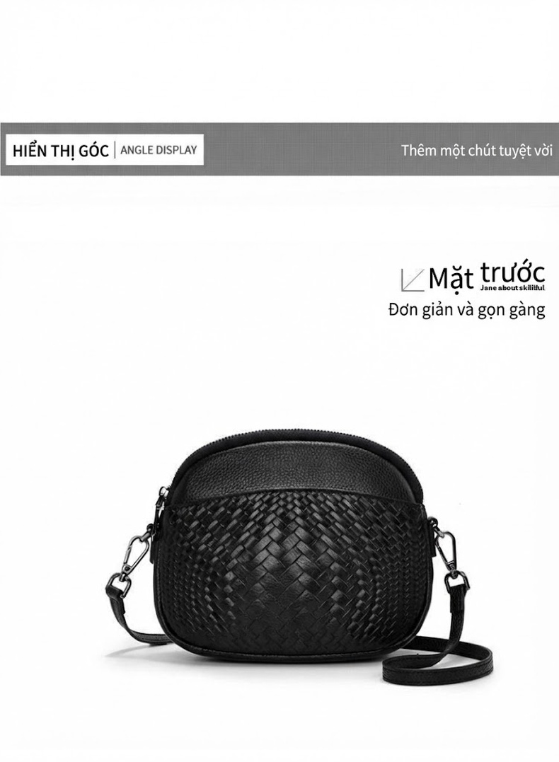 Túi Đeo Chéo Nữ Da Bò Dáng Tròn Nhỏ Gọn Phong Cách Thời Trang Màu Đen, Tím chi tiết 11