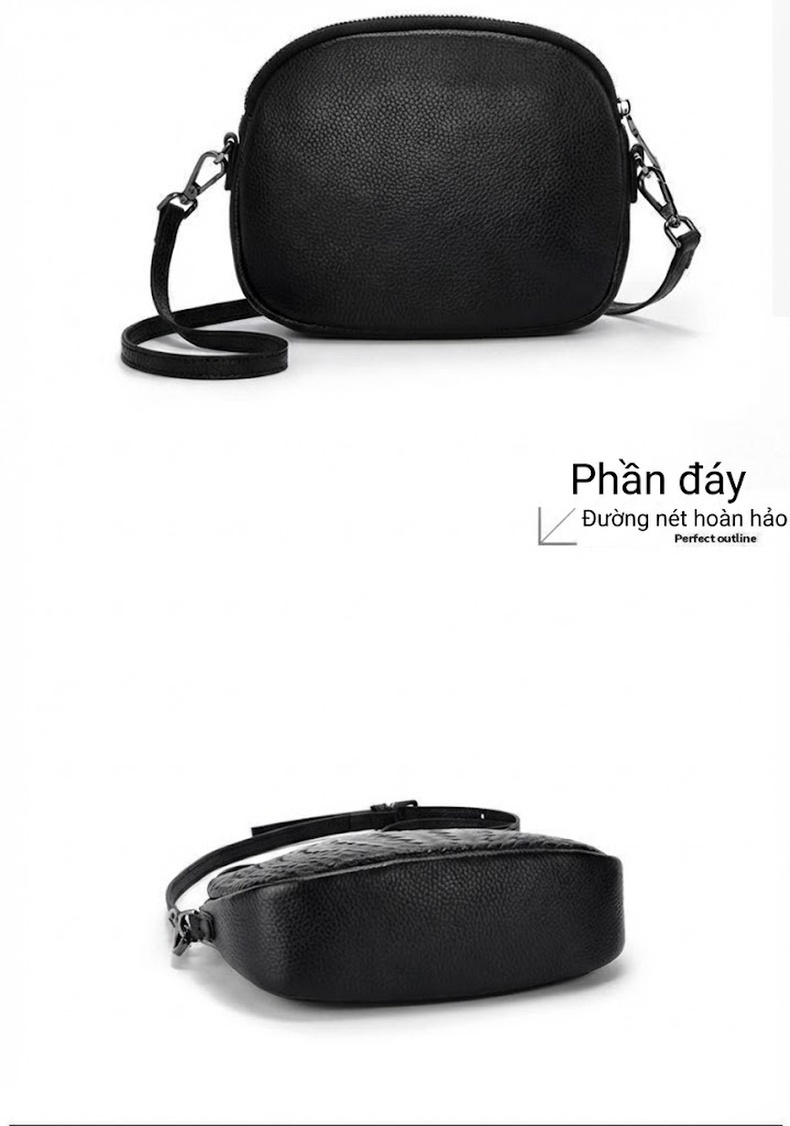 Túi Đeo Chéo Nữ Da Bò Dáng Tròn Nhỏ Gọn Phong Cách Thời Trang Màu Đen, Tím chi tiết 14