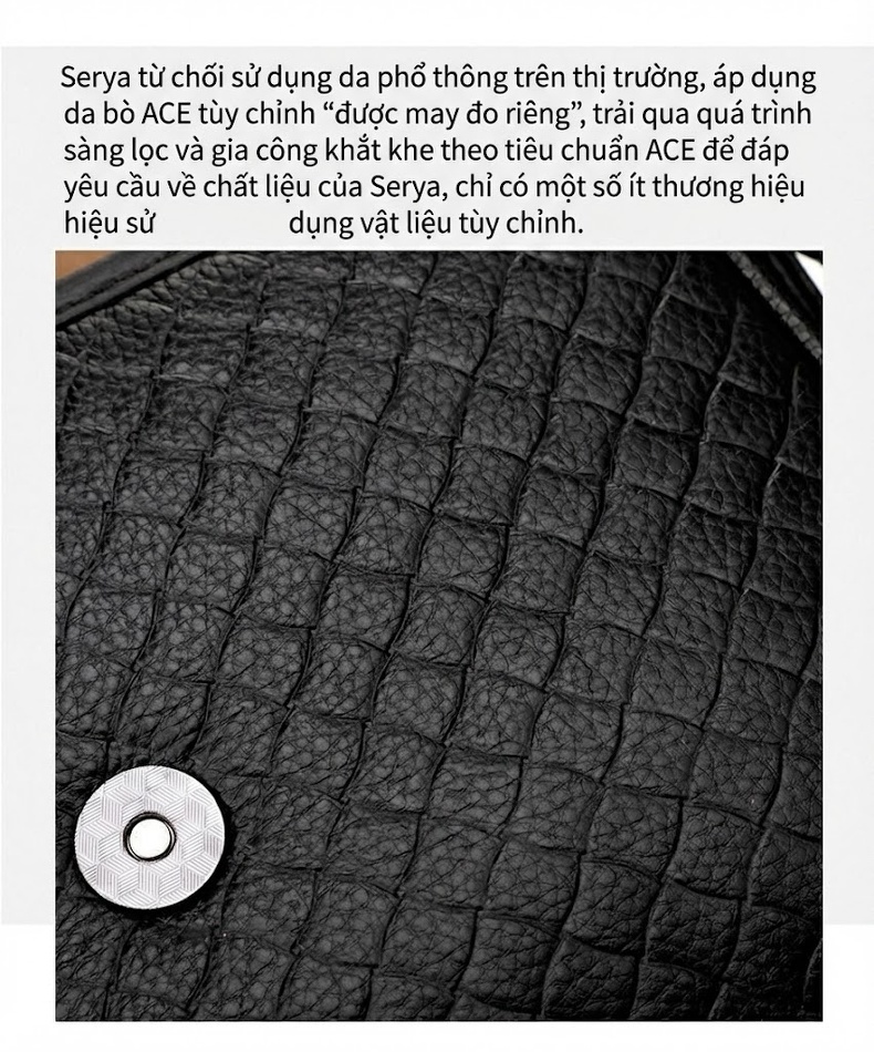 Túi Đeo Chéo Nữ Da Bò Dáng Vuông Nắp Gập Đan Chéo Phong Cách Hàn Quốc Màu Đen chi tiết 9