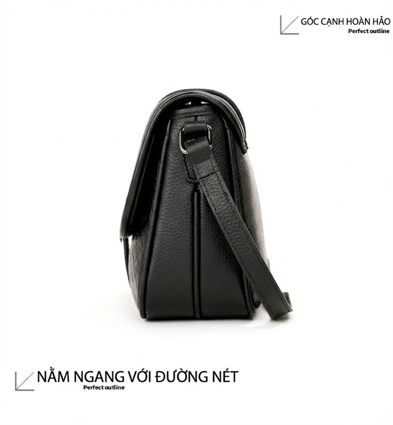 Túi Đeo Chéo Nữ Da Bò Dáng Vuông Nắp Gập Đan Chéo Phong Cách Hàn Quốc Màu Đen chi tiết 13