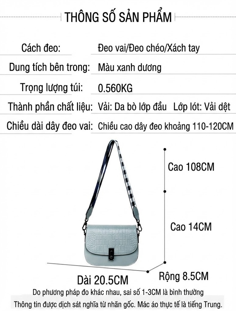 Túi Đeo Chéo Nữ Da Bò Dây Bản Rộng Phong Cách Thời Trang Màu Xanh Dương chi tiết 20