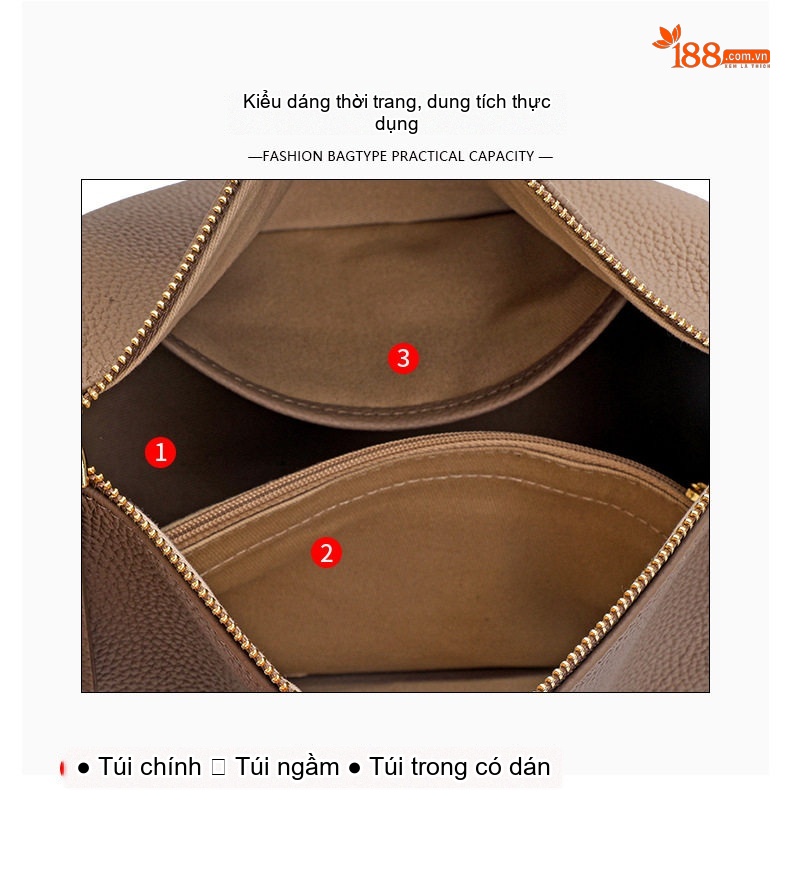 Túi Đeo Chéo Nữ Da Bò Dây Đeo Bản Rộng Sức Chứa Lớn Màu Xám Voi chi tiết 7