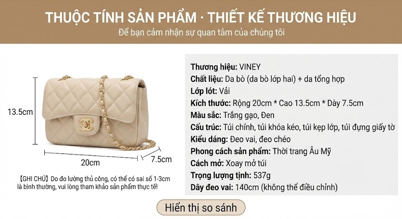 Túi Đeo Chéo Nữ Da Bò Dây Xích Quả Trám Khóa Trái Tim Màu Trắng chi tiết 11