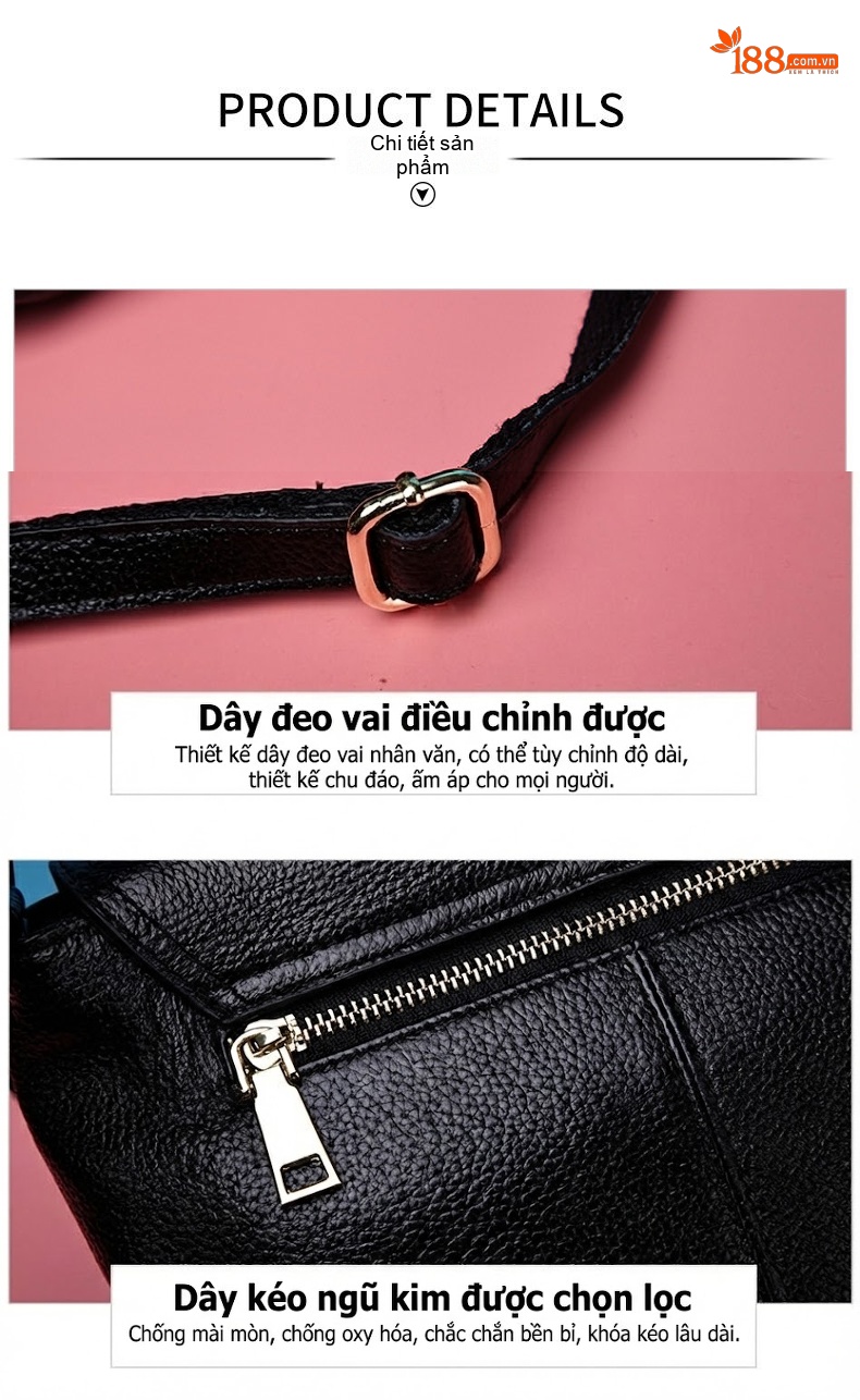 Túi Đeo Chéo Nữ Da Bò Đeo Vai Phong Cách Đơn Giản Màu Đen chi tiết 11