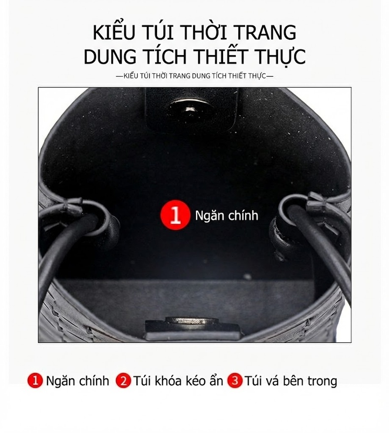Túi Đeo Chéo Nữ Da Bò Dệt Mini Phong Cách Hàn Quốc Màu Đen chi tiết 7