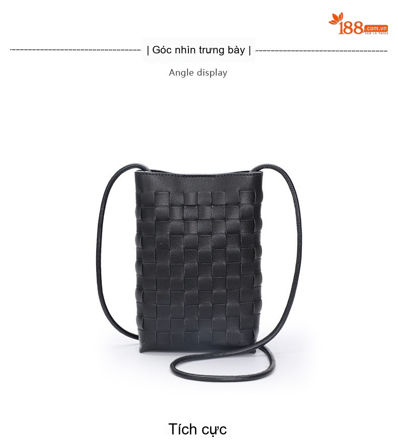 Túi Đeo Chéo Nữ Da Bò Dệt Mini Phong Cách Hàn Quốc Màu Đen chi tiết 10