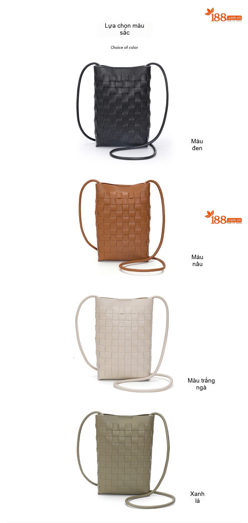 Túi Đeo Chéo Nữ Da Bò Dệt Mini Phong Cách Hàn Quốc Màu Đen chi tiết 6