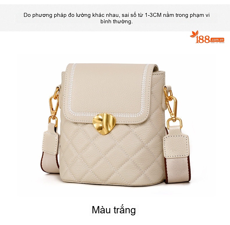 Túi Đeo Chéo Nữ Da Bò Hình Thoi Dây Bản Rộng Màu Đen, Trắng, Xám chi tiết 6