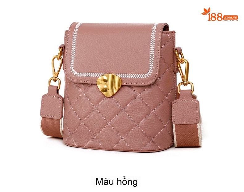 Túi Đeo Chéo Nữ Da Bò Hình Thoi Dây Bản Rộng Màu Đen, Trắng, Xám chi tiết 7