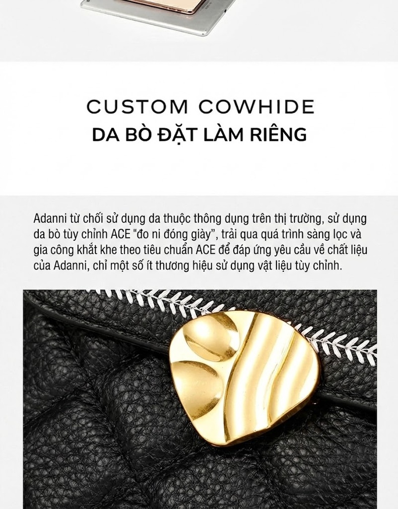 Túi Đeo Chéo Nữ Da Bò Hình Thoi Dây Bản Rộng Màu Đen, Trắng, Xám chi tiết 11