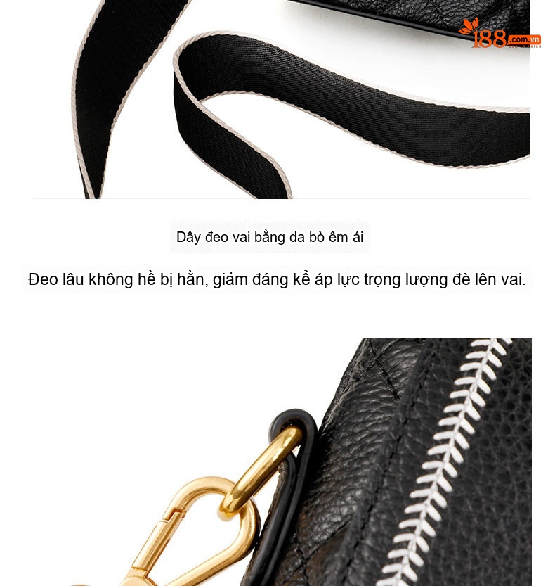 Túi Đeo Chéo Nữ Da Bò Hình Thoi Dây Bản Rộng Màu Đen, Trắng, Xám chi tiết 19