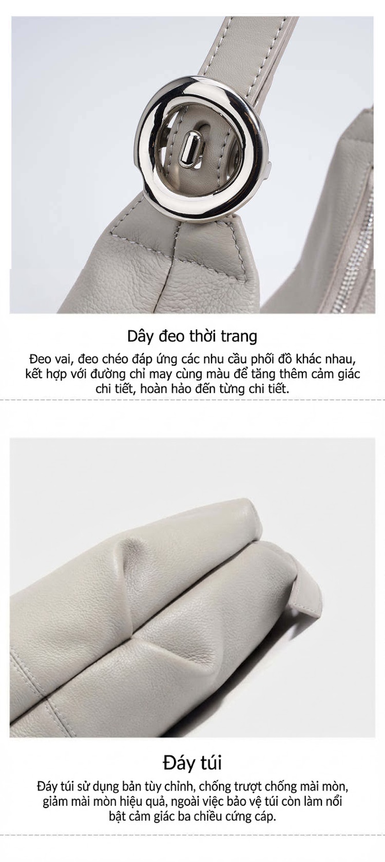 Túi Đeo Chéo Nữ Da Bò Hình Trăng Lưỡi Liềm Túi Xách Tay Công Sở Màu Xám, Nâu chi tiết 18