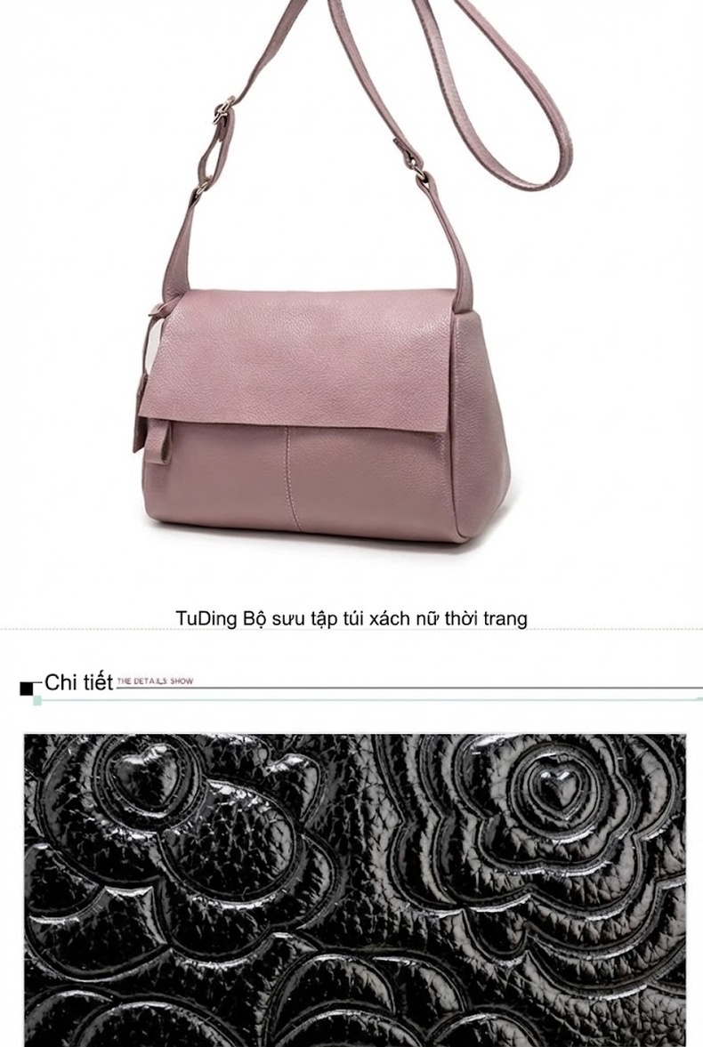 Túi Đeo Chéo Nữ Da Bò In Hoa Văn Thời Trang Màu Đen, Tím chi tiết 16