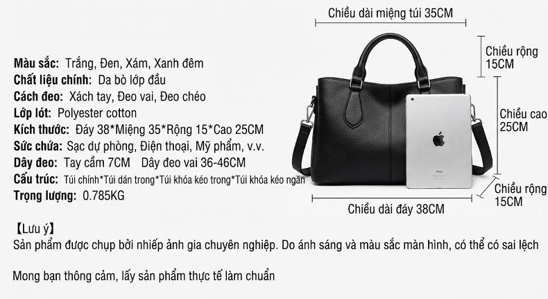 Túi Đeo Chéo Nữ Da Bò Khóa Kéo Thiết Kế Thanh Lịch Màu Đen, Xanh Navy chi tiết 27