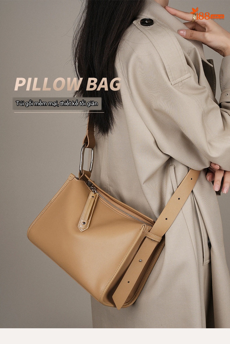 Túi Đeo Chéo Nữ Da Bò Kiểu Dáng Pillow Cao Cấp Màu Nâu chi tiết 1