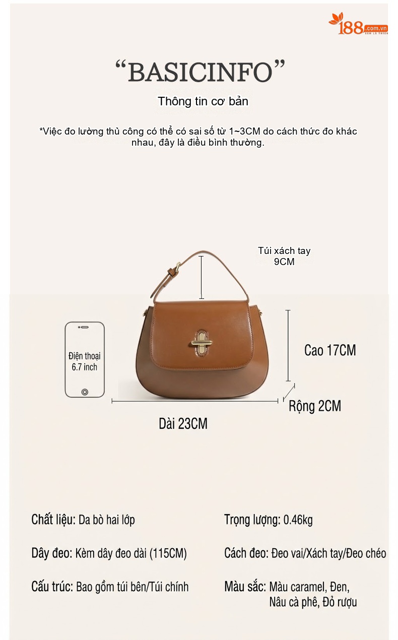 Túi Đeo Chéo Nữ Da Bò Kiểu Hàn Quốc Mini Cao Cấp Màu Nâu, Đỏ, Đen chi tiết 8
