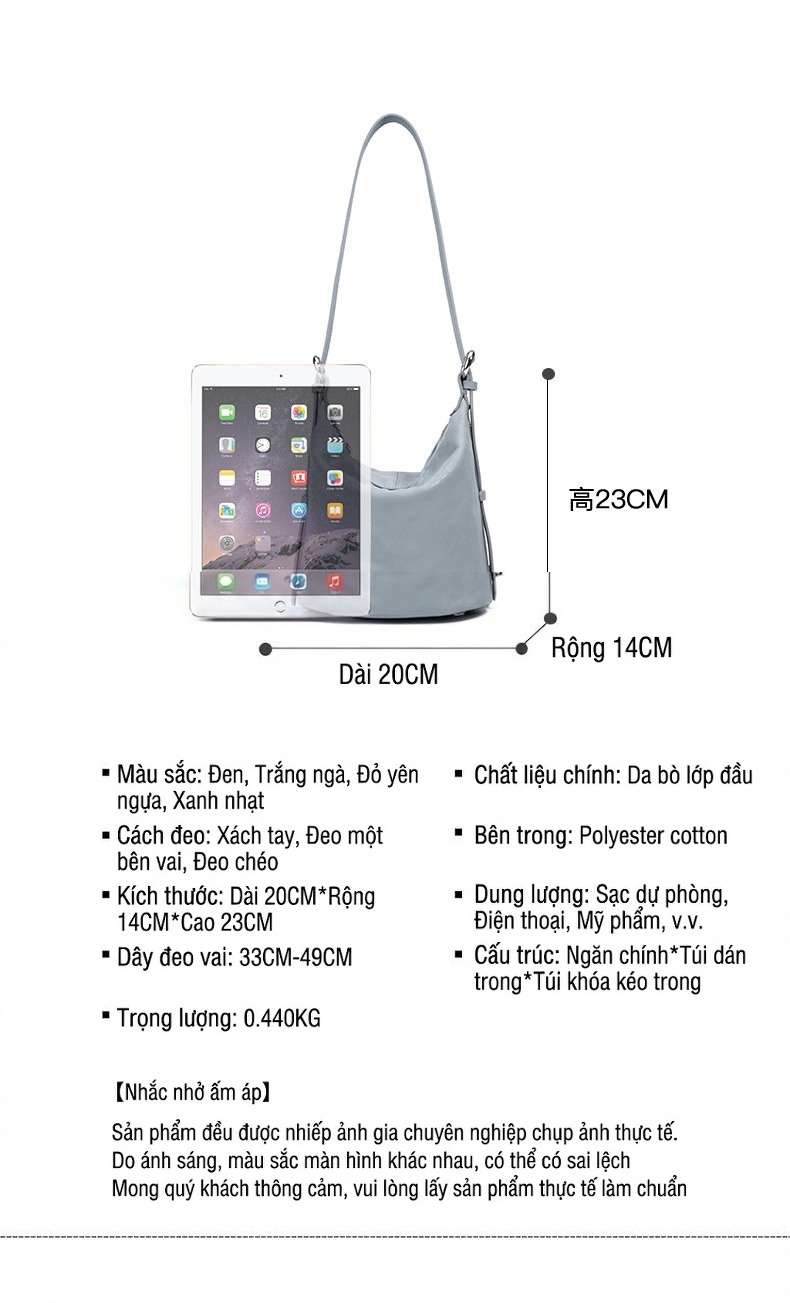 Túi Đeo Chéo Nữ Da Bò Lớp Đầu Thiết Kế Nhỏ Gọn Màu Xanh, Trắng Kem chi tiết 7