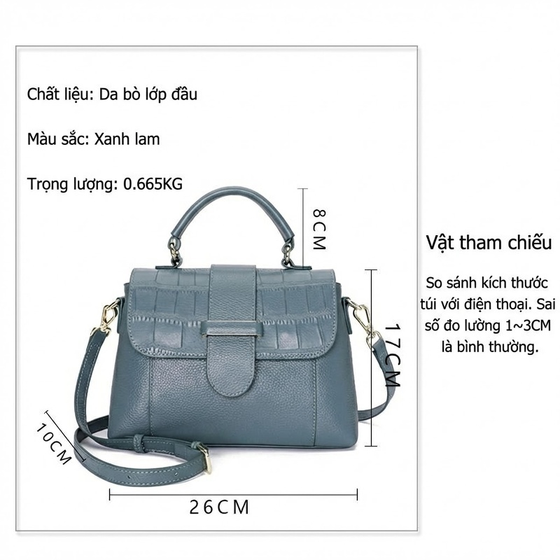 Túi Đeo Chéo Nữ Da Bò Mềm Mại Thời Trang Màu Xanh Dương