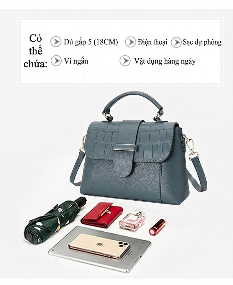 Túi Đeo Chéo Nữ Da Bò Mềm Mại Thời Trang Màu Xanh Dương chi tiết 8