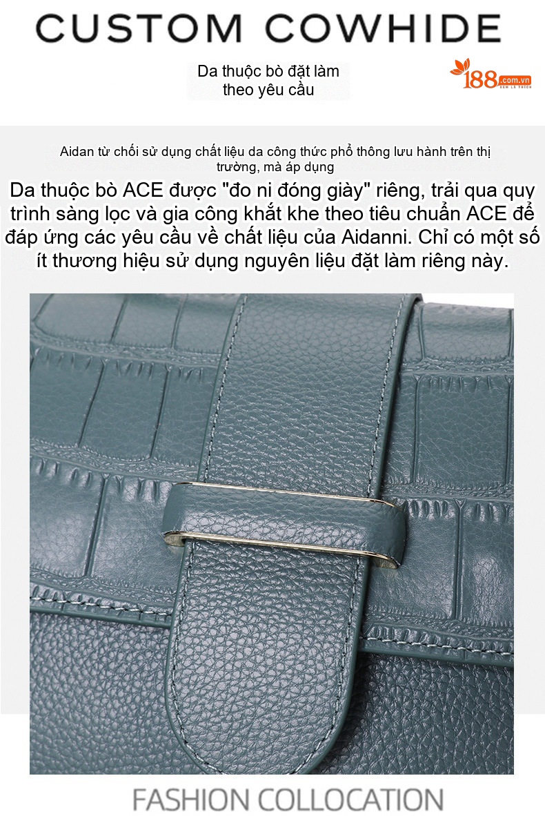 Túi Đeo Chéo Nữ Da Bò Mềm Mại Thời Trang Màu Xanh Dương chi tiết 9