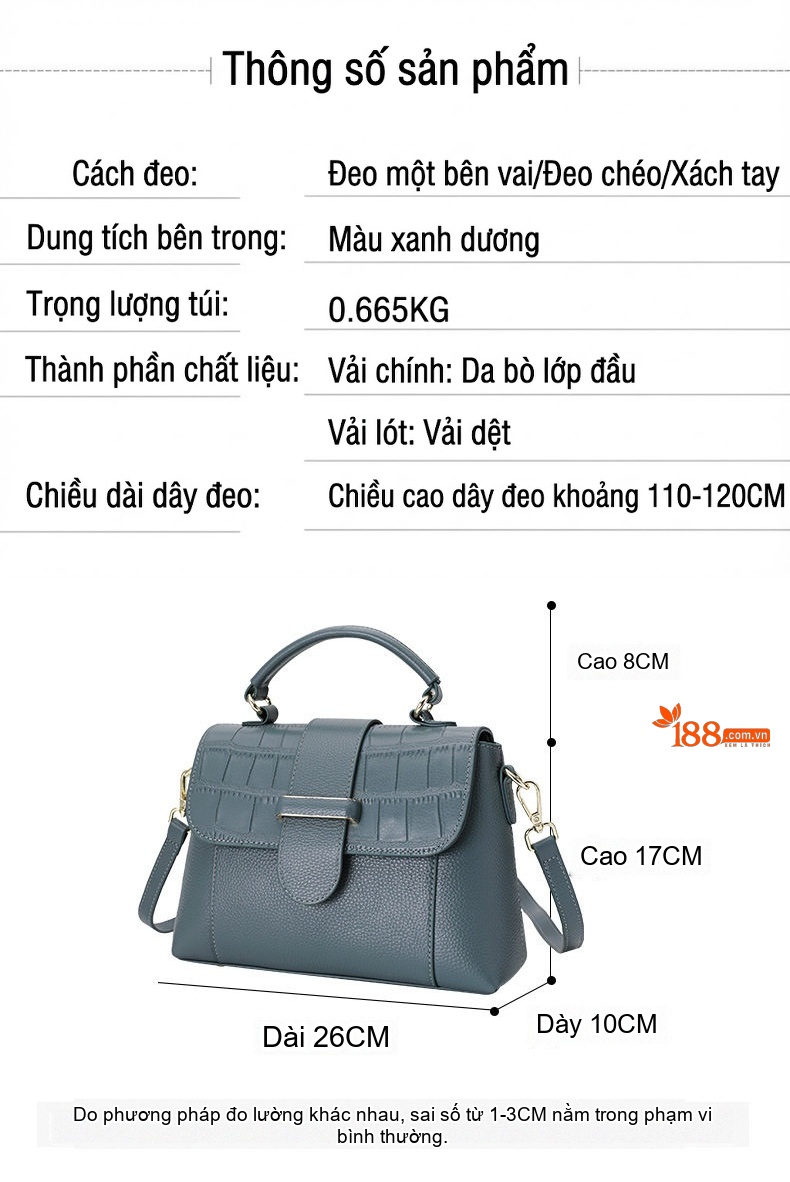Túi Đeo Chéo Nữ Da Bò Mềm Mại Thời Trang Màu Xanh Dương chi tiết 20