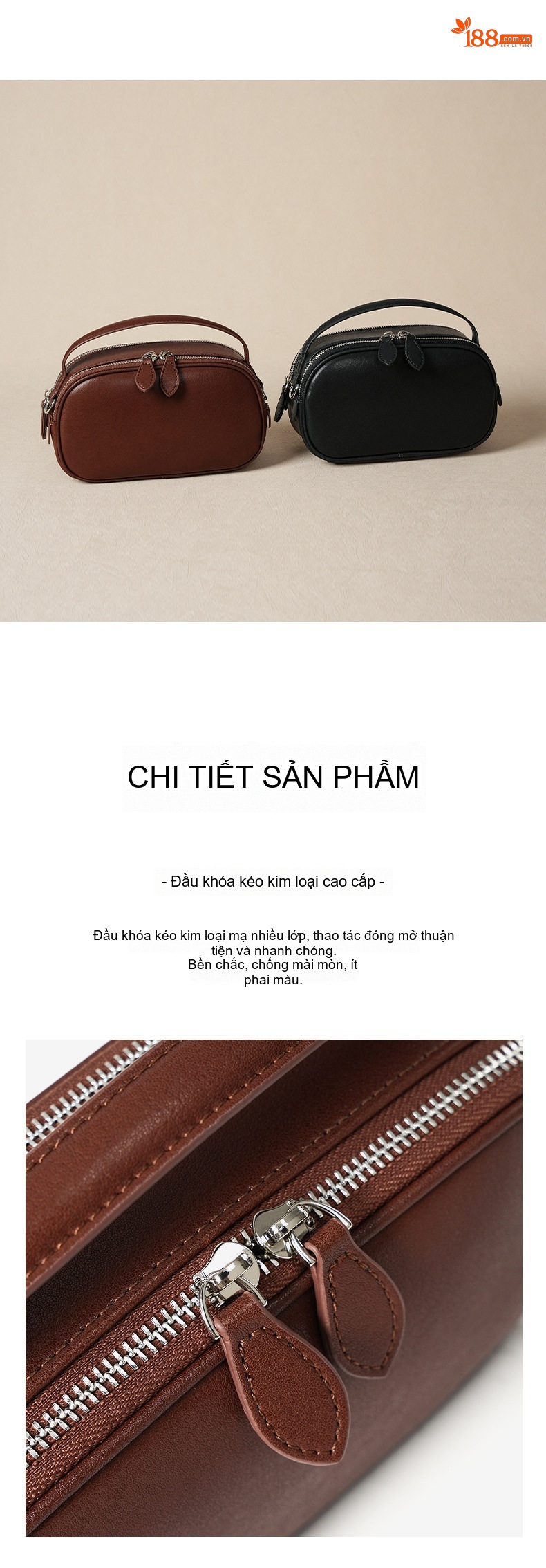 Túi Đeo Chéo Nữ Da Bò Mini Cao Cấp, Túi Xách Tay Nhỏ Gọn Màu Nâu chi tiết 18