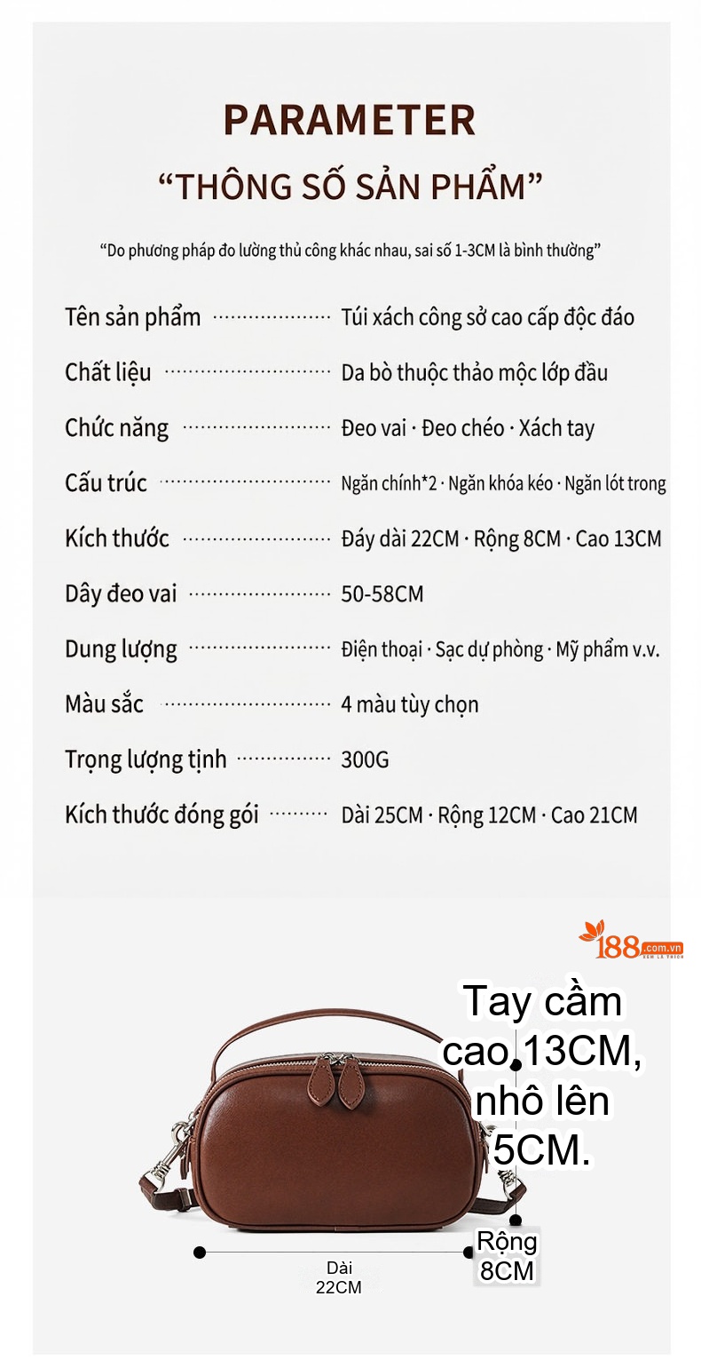 Túi Đeo Chéo Nữ Da Bò Mini Cao Cấp, Túi Xách Tay Nhỏ Gọn Màu Nâu chi tiết 4