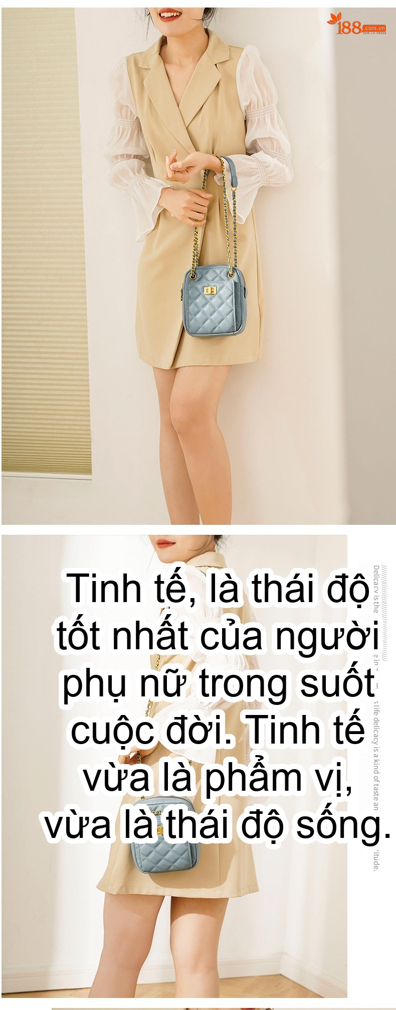Túi Đeo Chéo Nữ Da Bò Mini Dáng Đứng Thời Trang Chuỗi Xích Màu Đen, Xám Xanh chi tiết 13