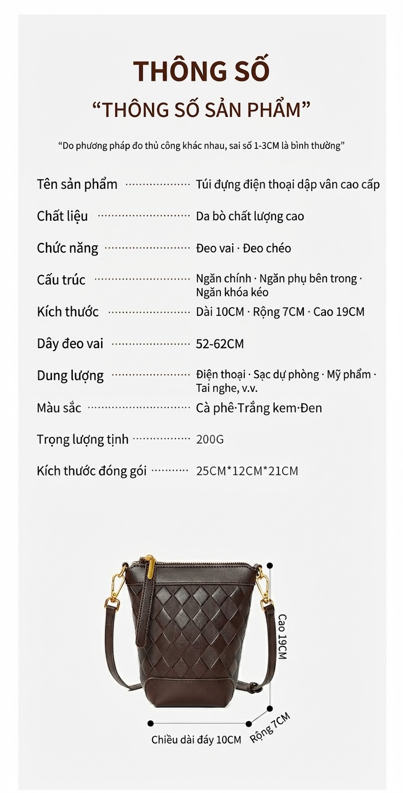 Túi Đeo Chéo Nữ Da Bò Mini Thiết Kế Đan Dây Cao Cấp Màu Trắng, Nâu chi tiết 7