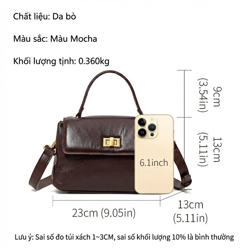 Túi Đeo Chéo Nữ Da Bò Mini Thời Trang Màu Mocha